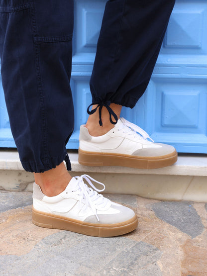 Kaia White and Grey Faux Leather Trainers