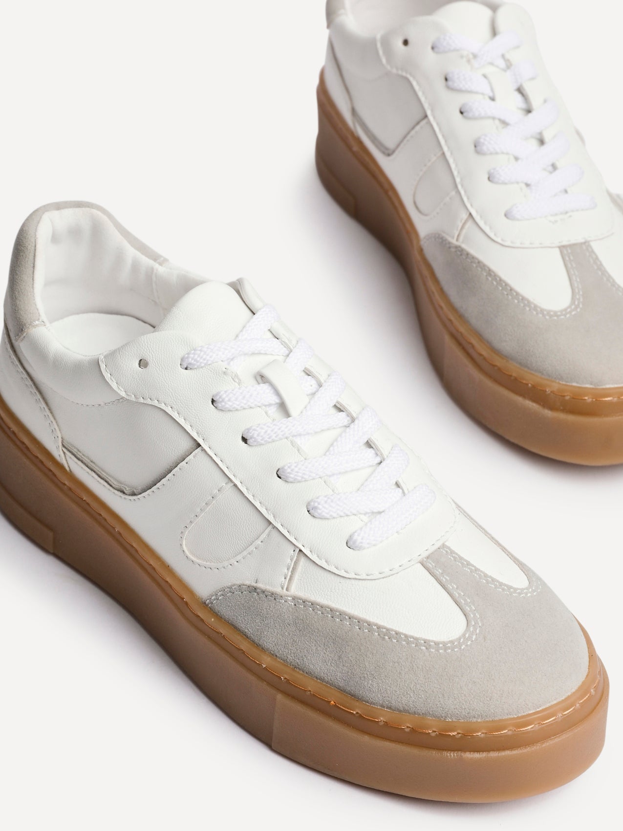 Kaia White and Grey Faux Leather Trainers