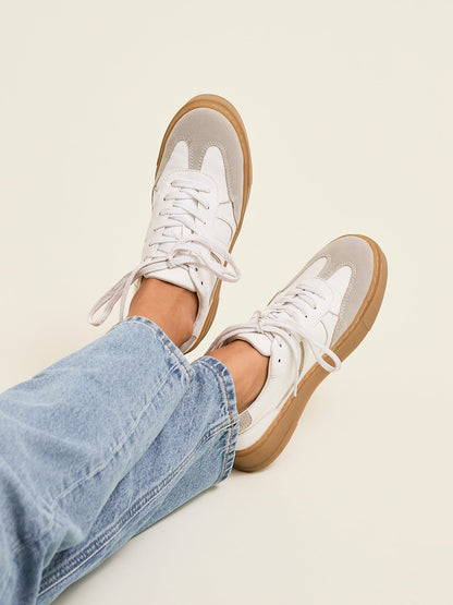 Kaia White and Grey Faux Leather Trainers