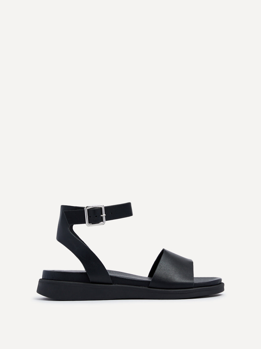 Kara Black Faux Leather Flatform Sandals