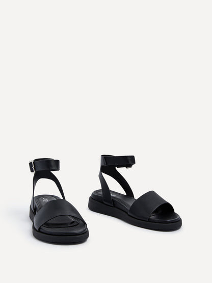 Kara Black Faux Leather Flatform Sandals