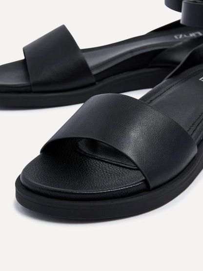 Kara Black Faux Leather Flatform Sandals