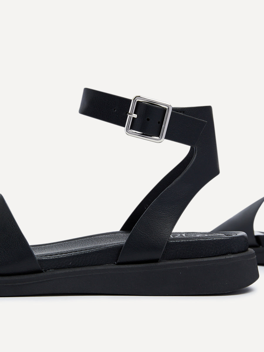 Kara Black Faux Leather Flatform Sandals