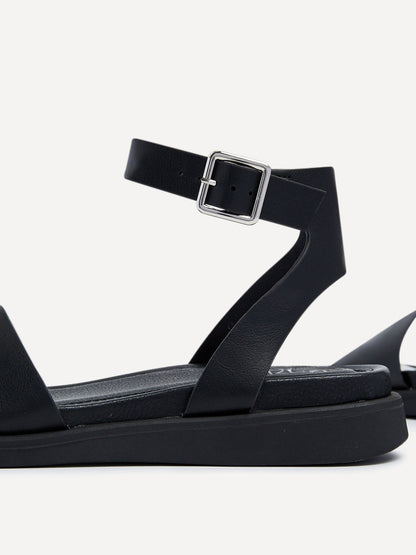 Kara Black Faux Leather Flatform Sandals