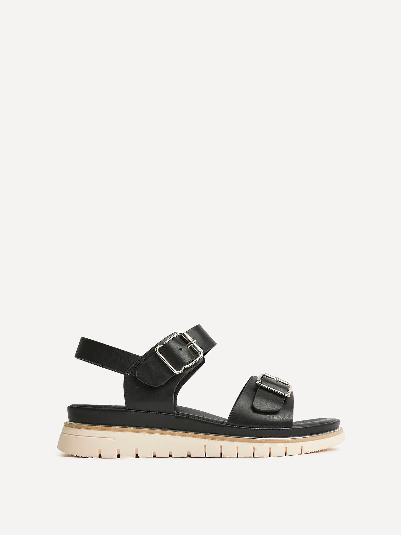 Karis Black Double Buckle Flat Sandals