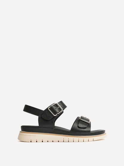 Karis Black Double Buckle Flat Sandals