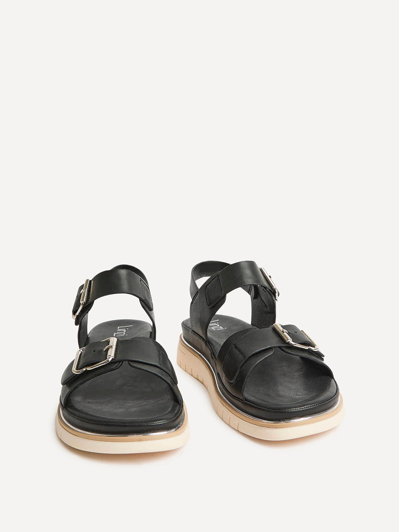Karis Black Double Buckle Flat Sandals