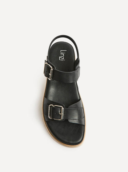 Karis Black Double Buckle Flat Sandals