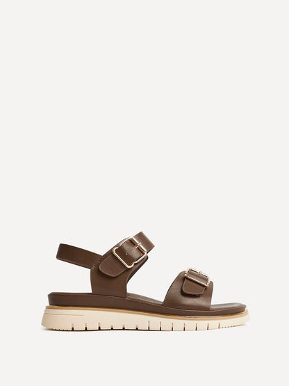 Karis Brown Double Buckle Flat Sandals