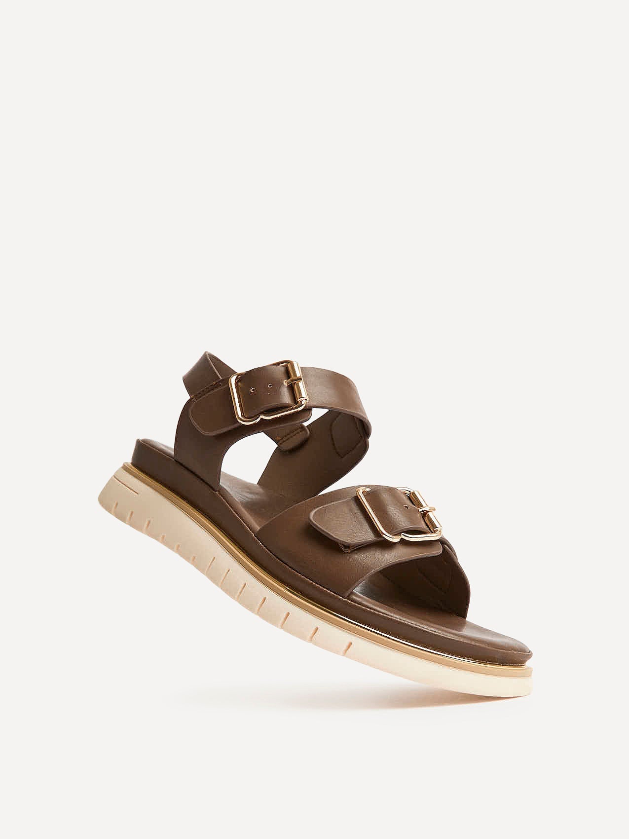 Karis Brown Double Buckle Flat Sandals