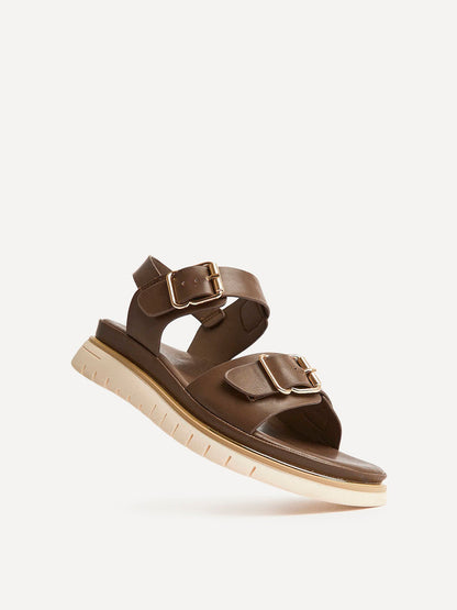 Karis Brown Double Buckle Flat Sandals
