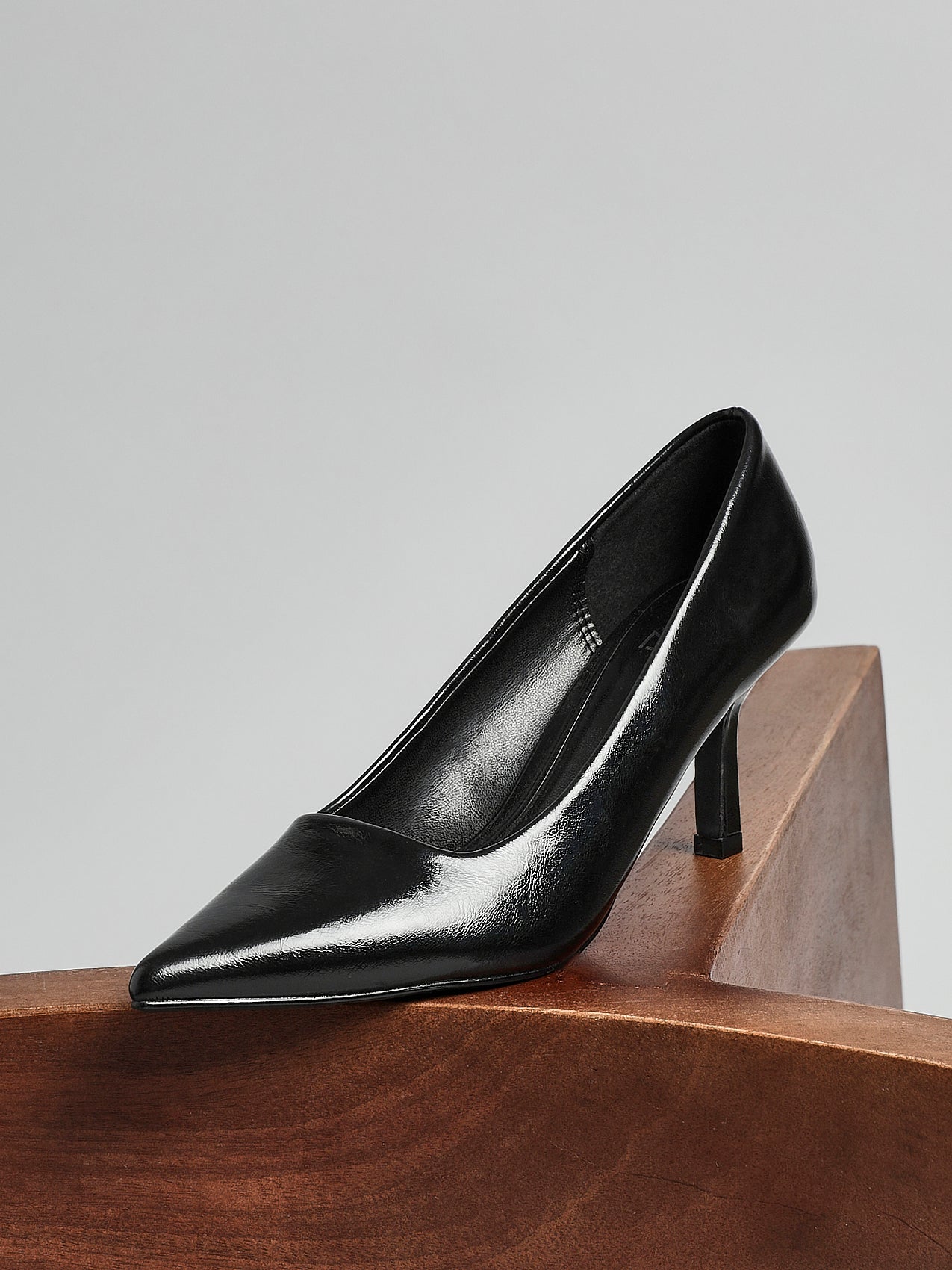 Kat Black Faux Leather Court Heels