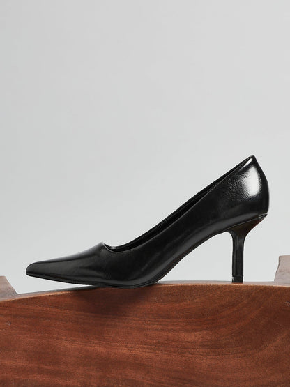 Kat Black Faux Leather Court Heels