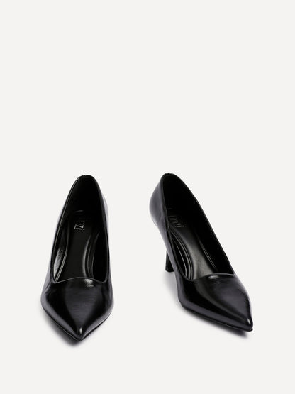 Kat Black Faux Leather Court Heels