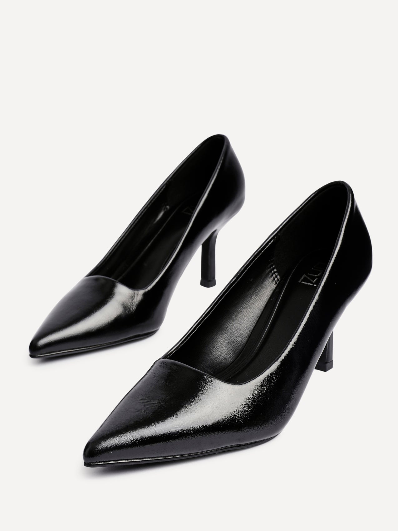 Kat Black Faux Leather Court Heels
