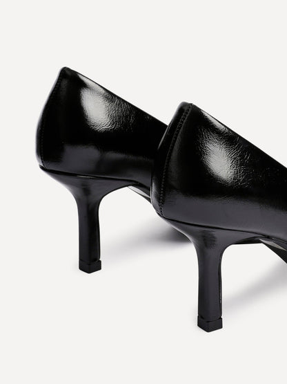 Kat Black Faux Leather Court Heels