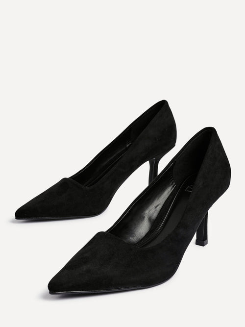 Kat Black Faux Suede Court Heels