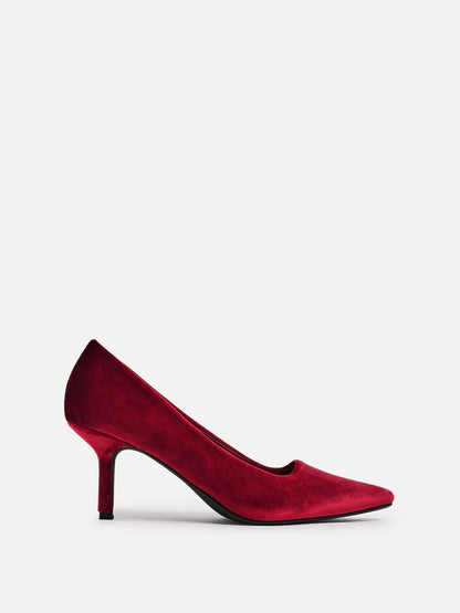 Kat Burgundy Velvet Classic Court Heels