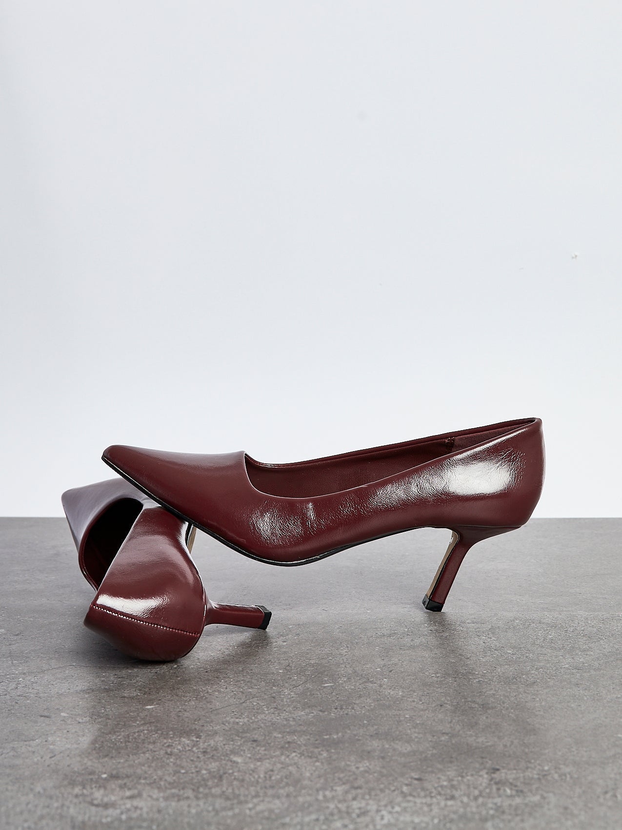 Kat Burgundy Faux Leather Court Heels