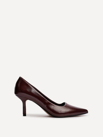 Kat Burgundy Faux Leather Court Heels