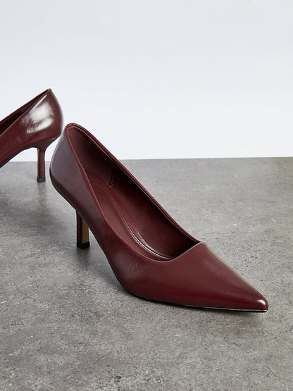 Kat Burgundy Faux Leather Court Heels