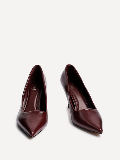 Kat Burgundy Faux Leather Court Heels