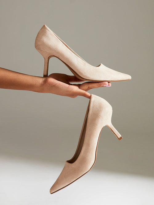 Kat Nude Faux Suede Court Heels