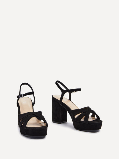 Keliah Black Faux Suede Platform Heels