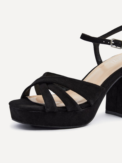 Keliah Black Faux Suede Platform Heels