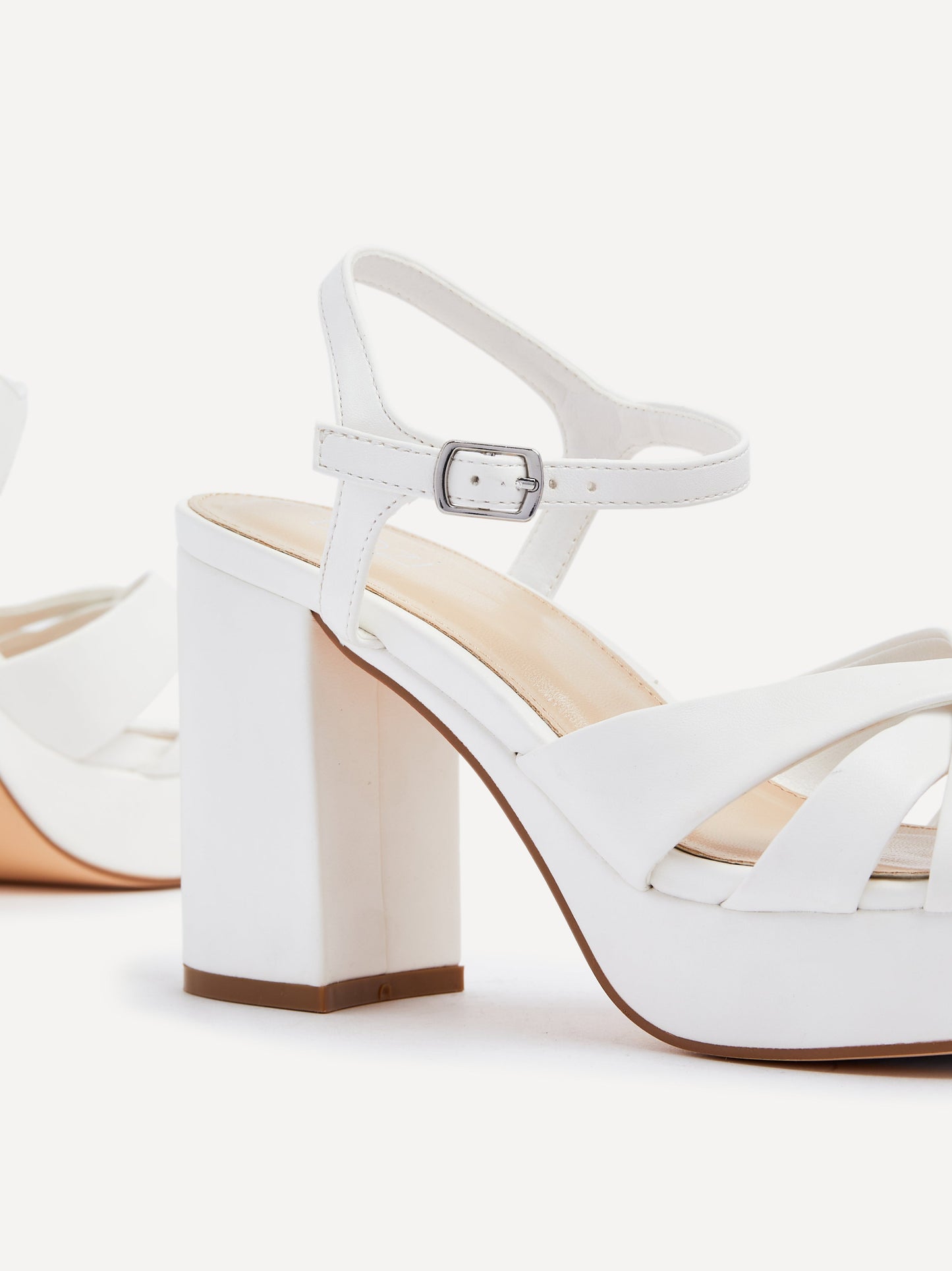 Keliah White Faux Leather Platform Heels
