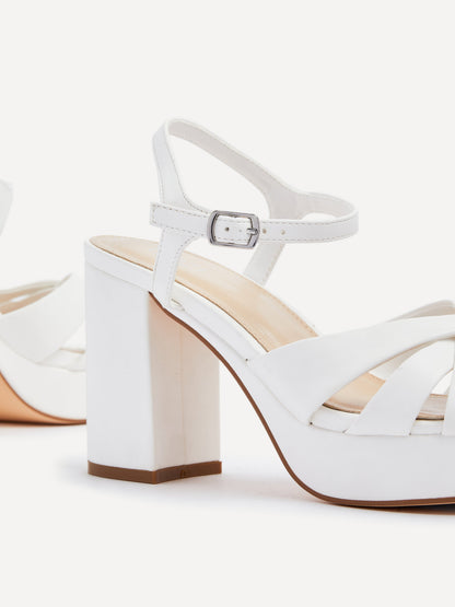 Keliah White Faux Leather Platform Heels