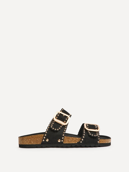 Kelsie Black Double Buckle Sandals