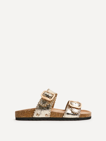 Kelsie Gold Double Buckle Sandals