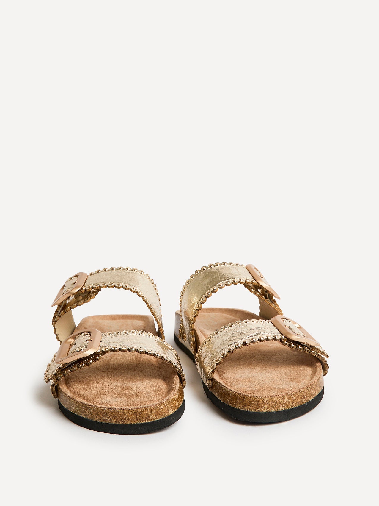 Kelsie Gold Double Buckle Sandals