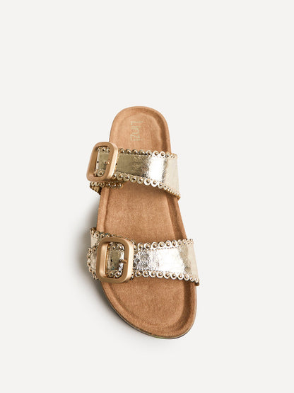 Kelsie Gold Double Buckle Sandals
