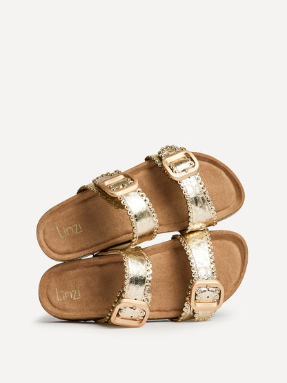 Kelsie Gold Double Buckle Sandals