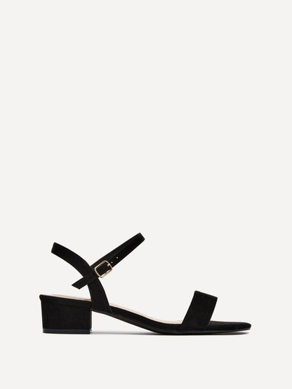 Kezzi Black Faux Suede Low Heeled Sandals
