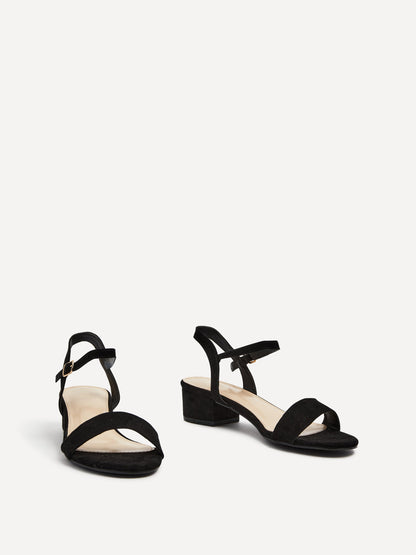 Kezzi Black Faux Suede Low Heeled Sandals
