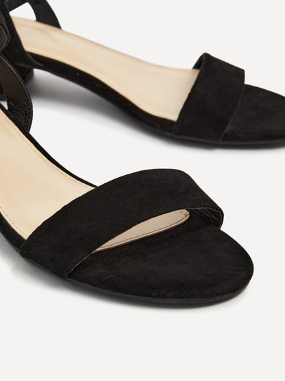 Kezzi Black Faux Suede Low Heeled Sandals