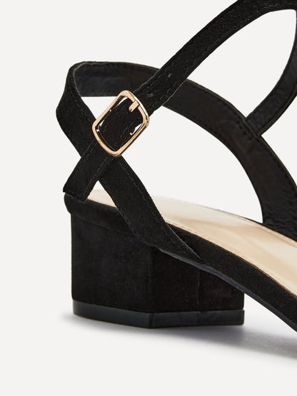 Kezzi Black Faux Suede Low Heeled Sandals