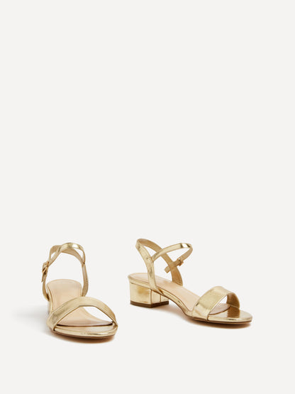 Kezzi Gold Faux Leather Low Heeled Sandals