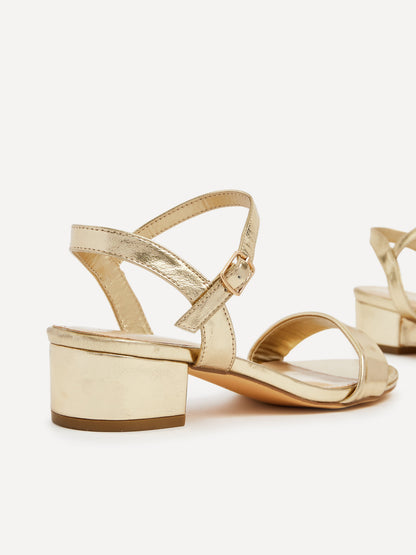 Kezzi Gold Faux Leather Low Heeled Sandals