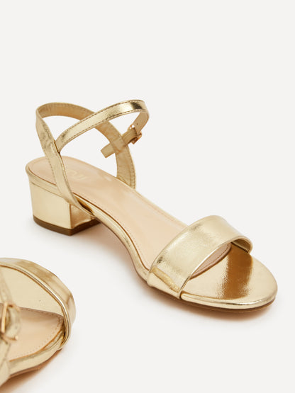 Kezzi Gold Faux Leather Low Heeled Sandals