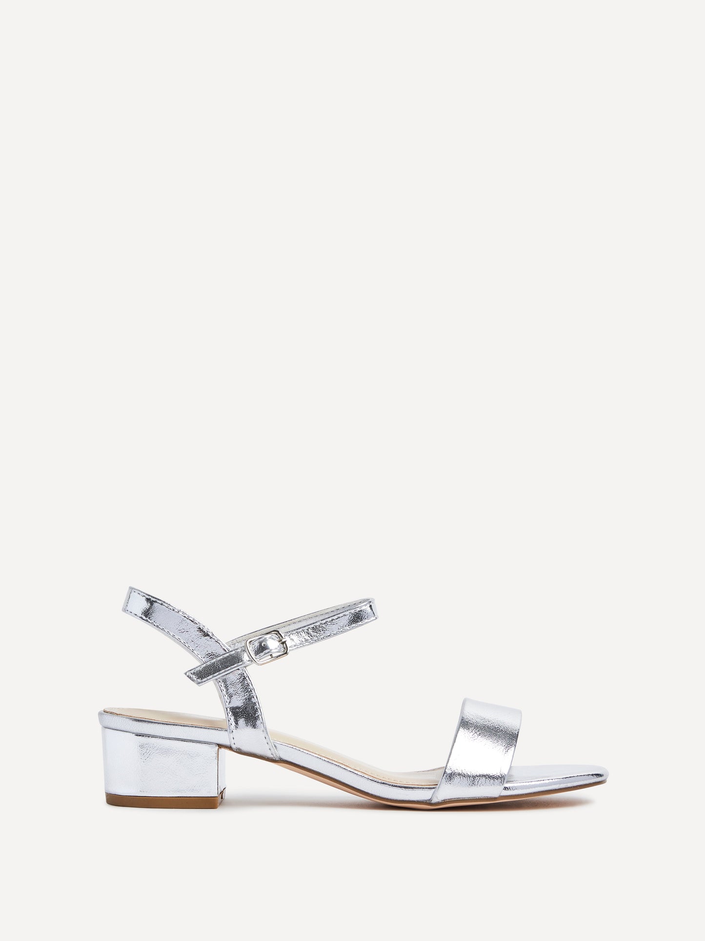 Kezzi Silver Faux Leather Low Heeled Sandals