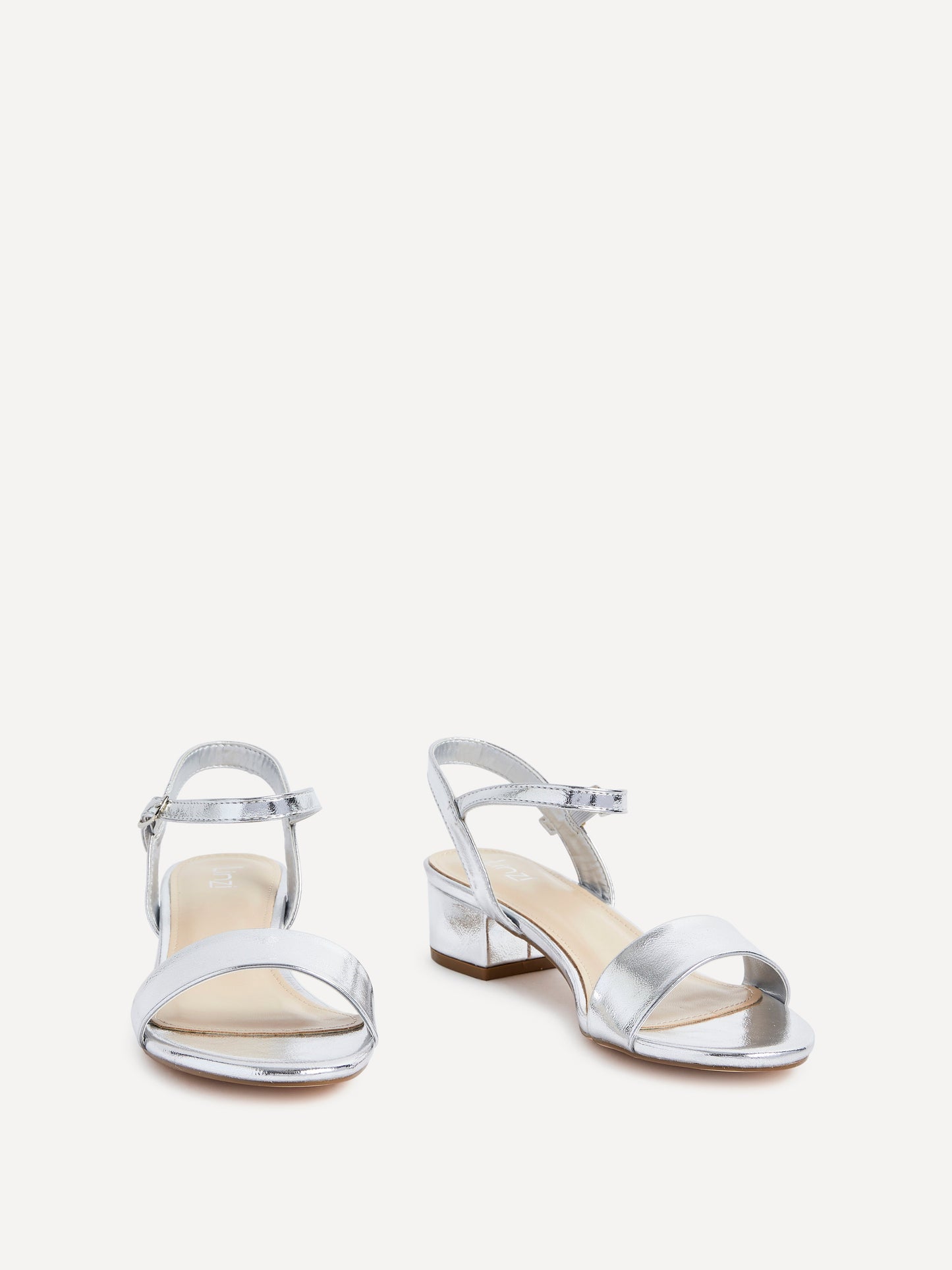 Kezzi Silver Faux Leather Low Heeled Sandals