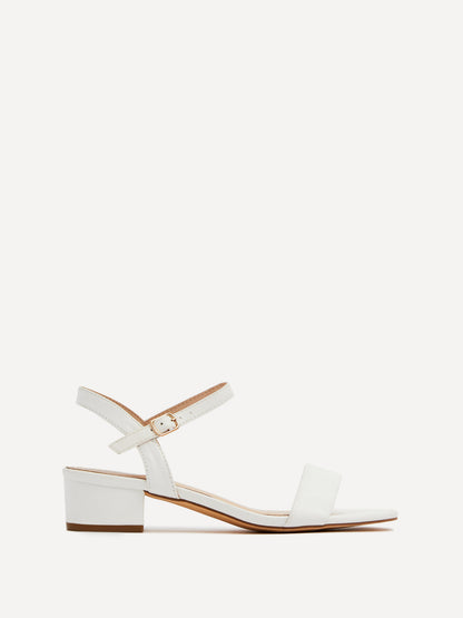Kezzi White Faux Leather Low Heeled Sandals