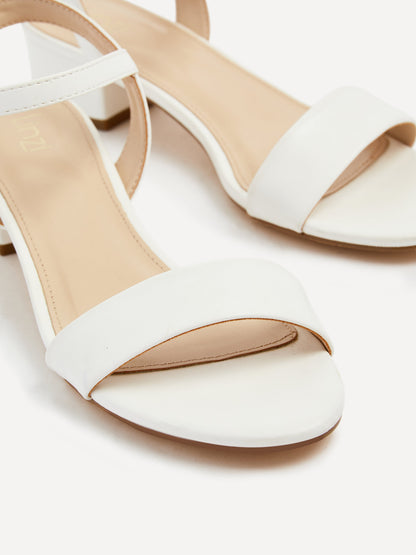 Kezzi White Faux Leather Low Heeled Sandals