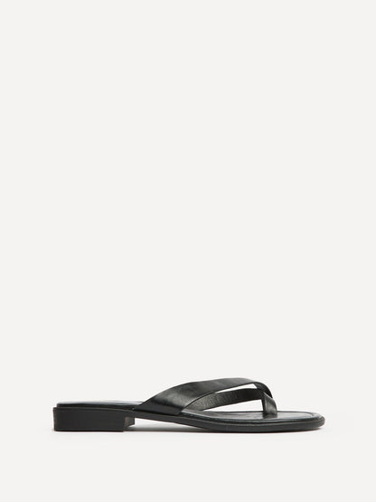 Kimmi Black Faux Leather Flat Sandals