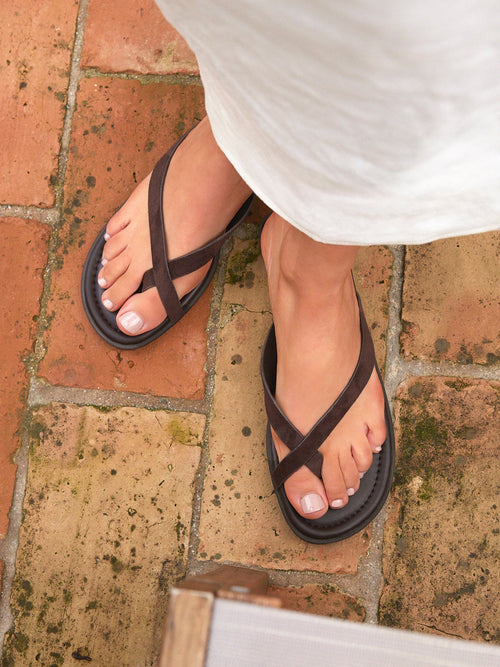 Kimmi Brown Faux Suede Flat Sandals
