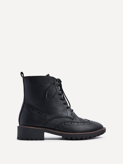 Kinsley Wide Fit Black Lace-Up Military Boots